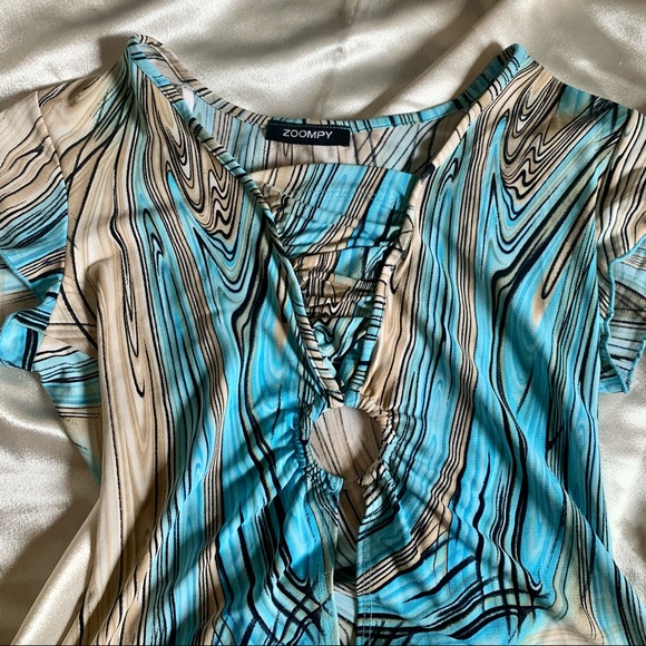 Y2K Groovy Marble Print Open Belly Top - Picture 7 of 11